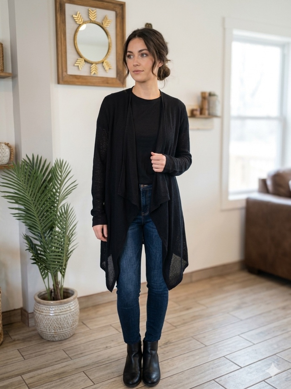Mudd Black Open-Front Draped Cardigan